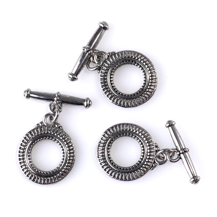 21mm Sunburst Two Piece Toggle Clasp - Rhodium Plated - 3 Pack