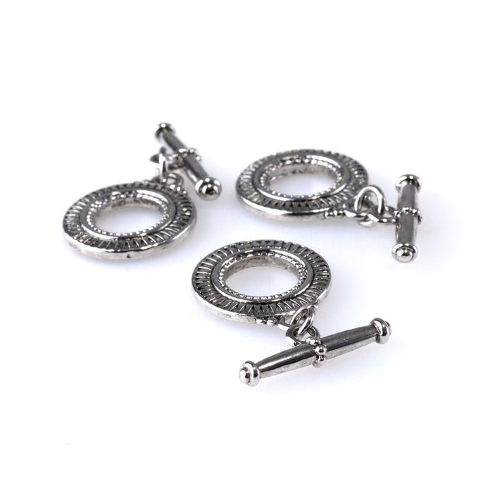 21mm Sunburst Two Piece Toggle Clasp - Rhodium Plated - 3 Pack