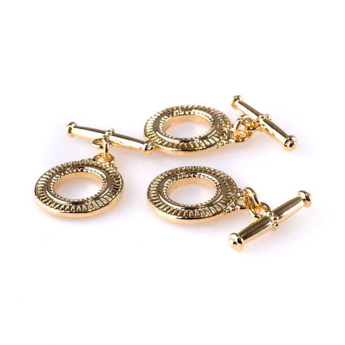 21mm Sunburst Two Piece Toggle Clasp - Gold Plated - 3 Pack