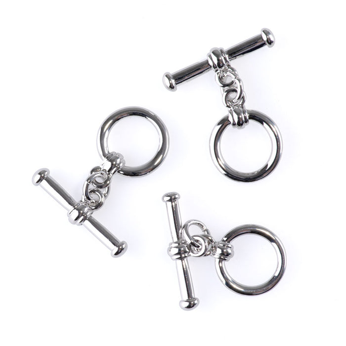 17mm Small Simple Two Piece Toggle Clasp - Rhodium Plated - 3 Pack