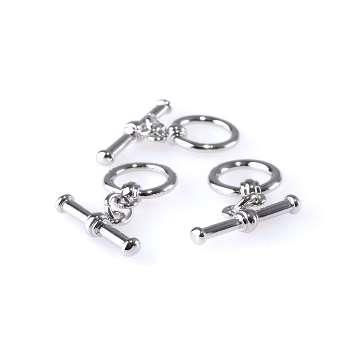 17mm Small Simple Two Piece Toggle Clasp - Rhodium Plated - 3 Pack