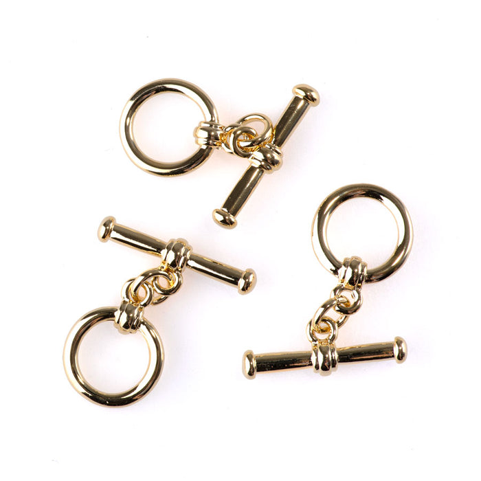 17mm Small Simple Two Piece Toggle Clasp - Gold Plated - 3 Pack