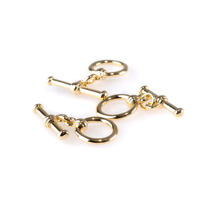 17mm Small Simple Two Piece Toggle Clasp - Gold Plated - 3 Pack