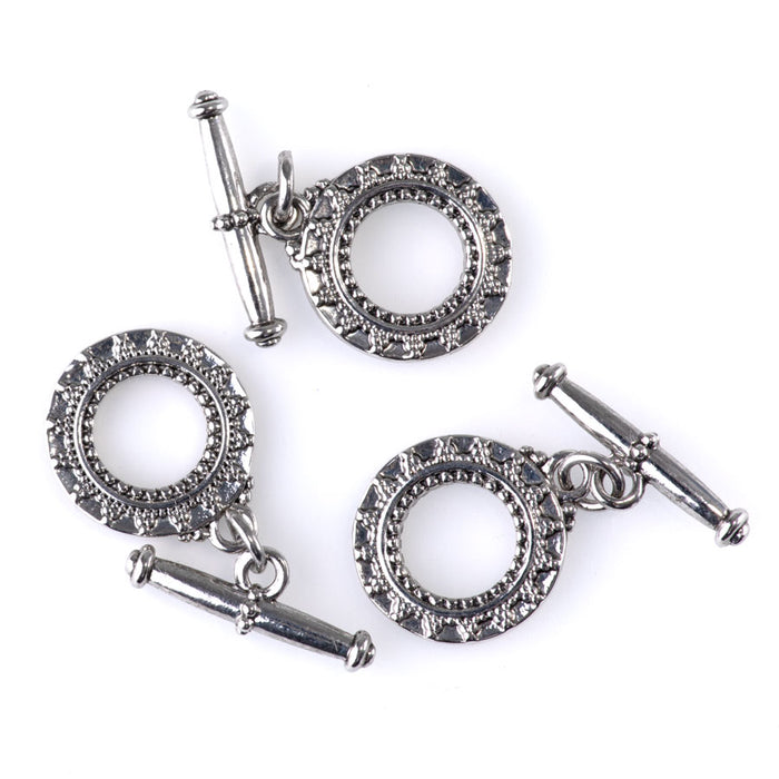 20mm Diamond Design Two Piece Toggle Clasp - Rhodium Plated - 3 Pack