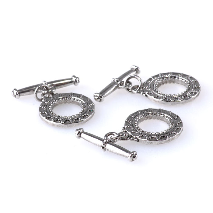 20mm Diamond Design Two Piece Toggle Clasp - Rhodium Plated - 3 Pack