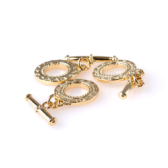 20mm Diamond Design Two Piece Toggle Clasp - Gold Plated - 3 Pack