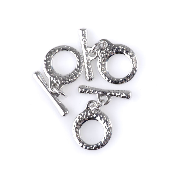 17mm Two Sided Two Piece Toggle Clasp - Rhodium Plated - 3 Pack