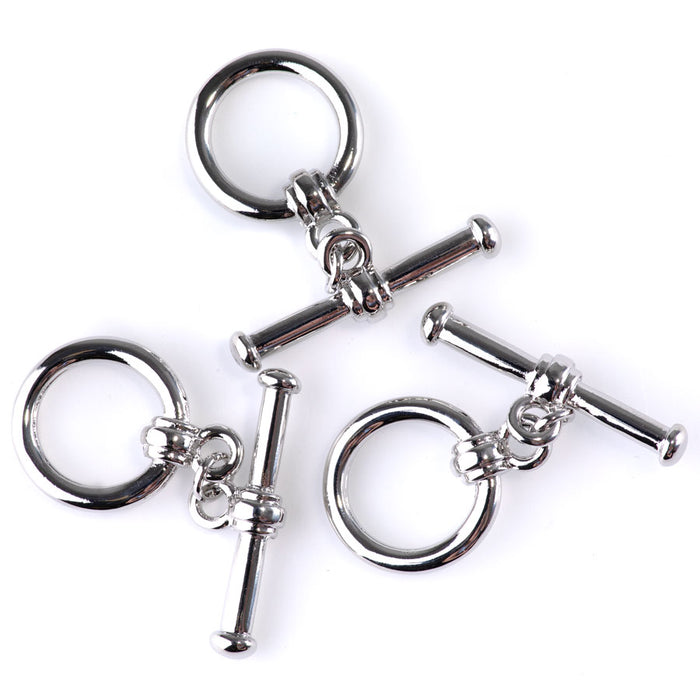 25mm Large Simple Two Piece Toggle Clasp - Rhodium Plated - 3 Pack