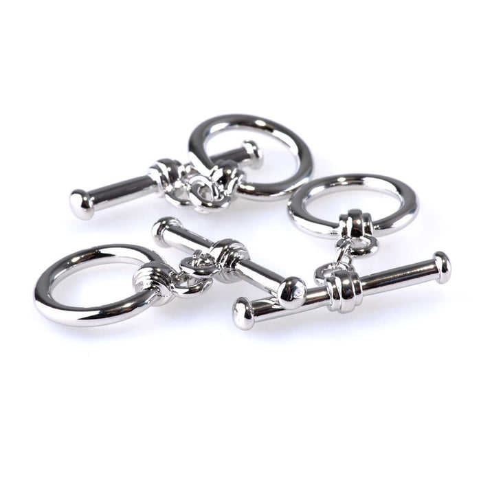 25mm Large Simple Two Piece Toggle Clasp - Rhodium Plated - 3 Pack