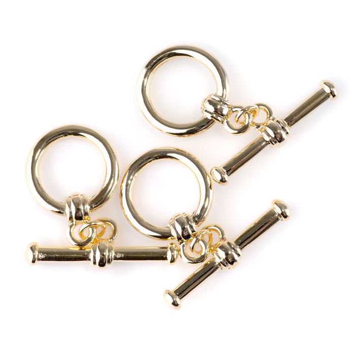 25mm Large Simple Two Piece Toggle Clasp - Gold Plated - 3 Pack