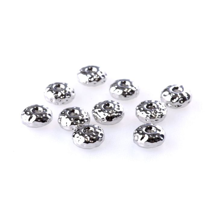 7mm Rondelle Bead - Rhodium Plated - 10 Pack