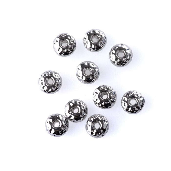 7mm Rondelle Bead - Rhodium Plated - 10 Pack