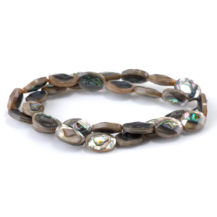 Abalone Shell 10x14mm Faceted Puff Oval Bead - 15-16 Inch