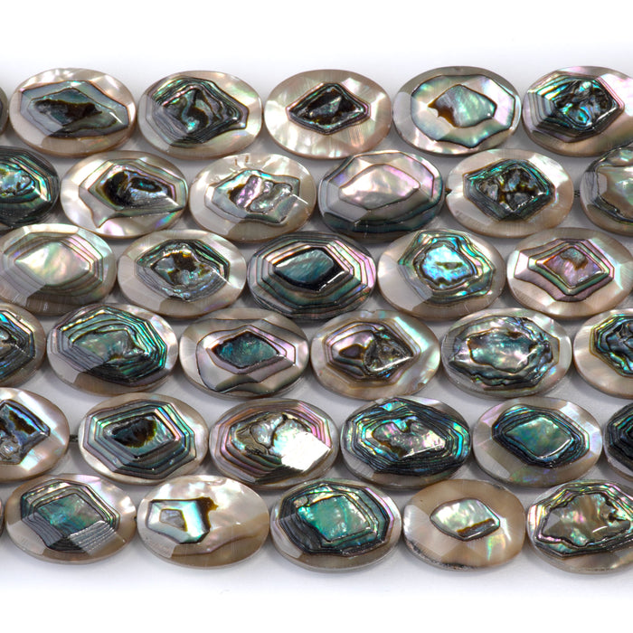 Abalone Shell 10x14mm Faceted Puff Oval Bead - 15-16 Inch