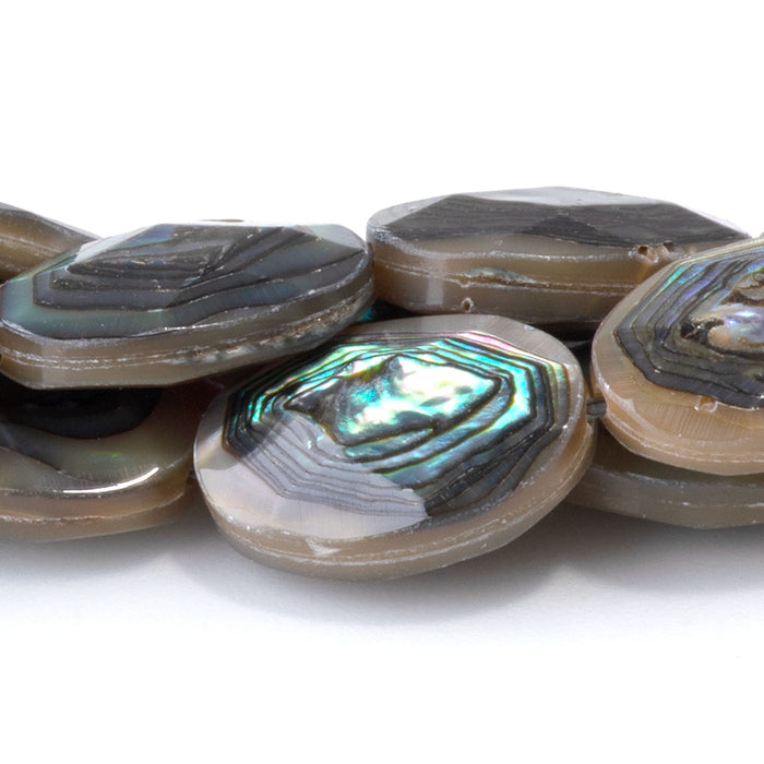 Abalone Shell 10x14mm Faceted Puff Oval Bead - 15-16 Inch