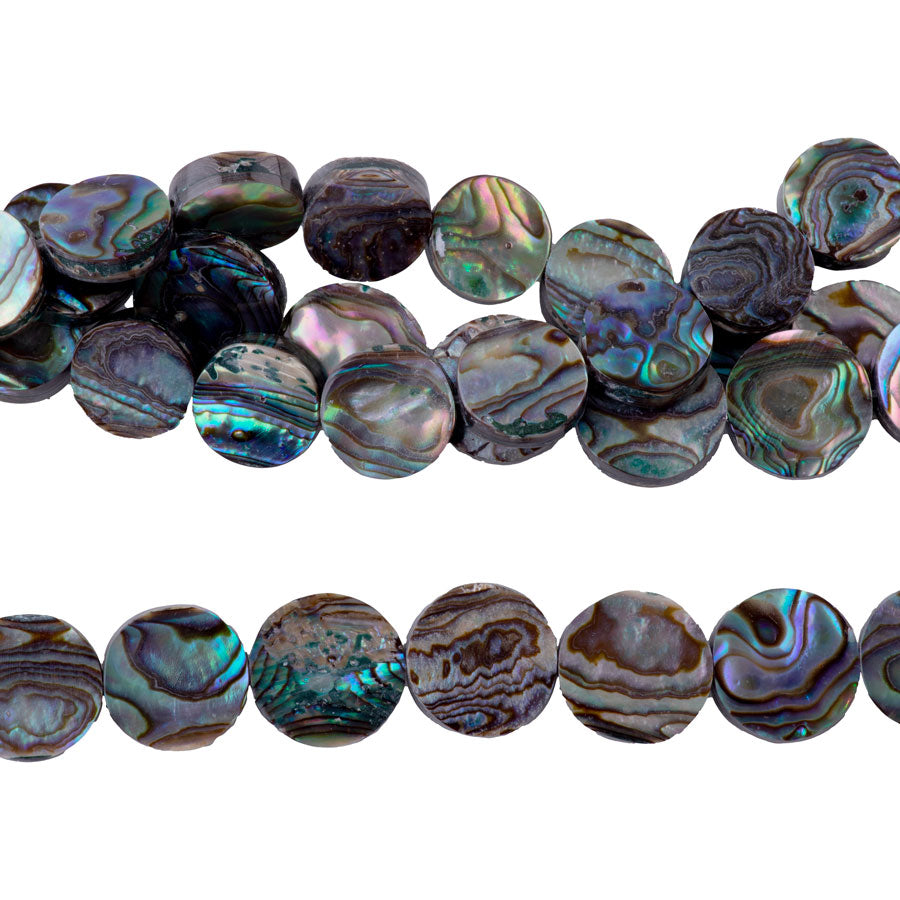 Abalone Shell 15mm Flat Coin - 15-16 Inch