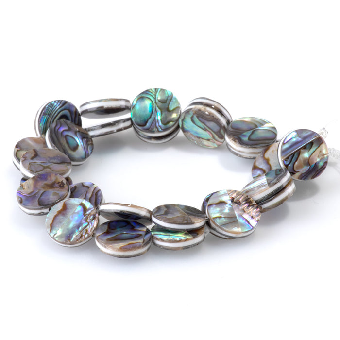 Abalone Shell 12mm Coin Beads - 14-Inch