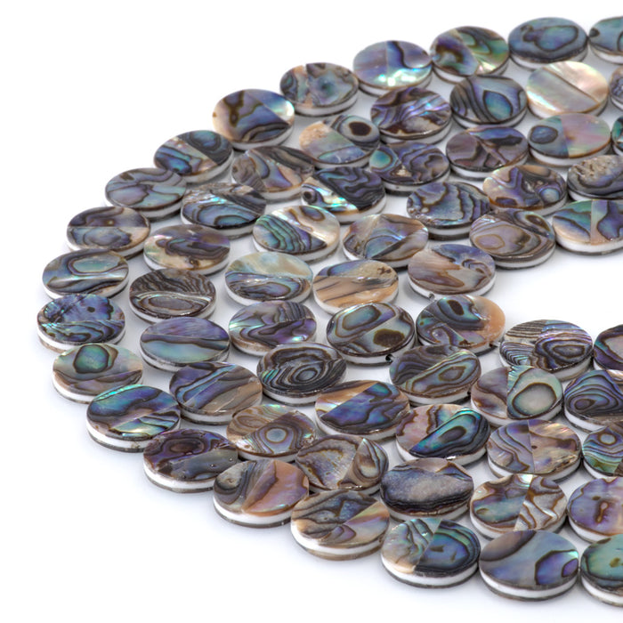 Abalone Shell 12mm Coin Beads - 14-Inch
