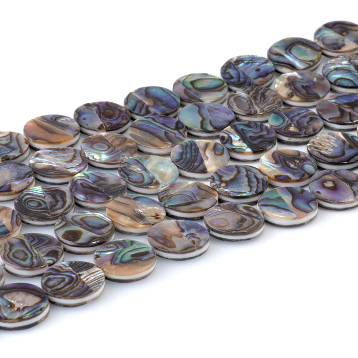Abalone Shell 12mm Coin Beads - 14-Inch
