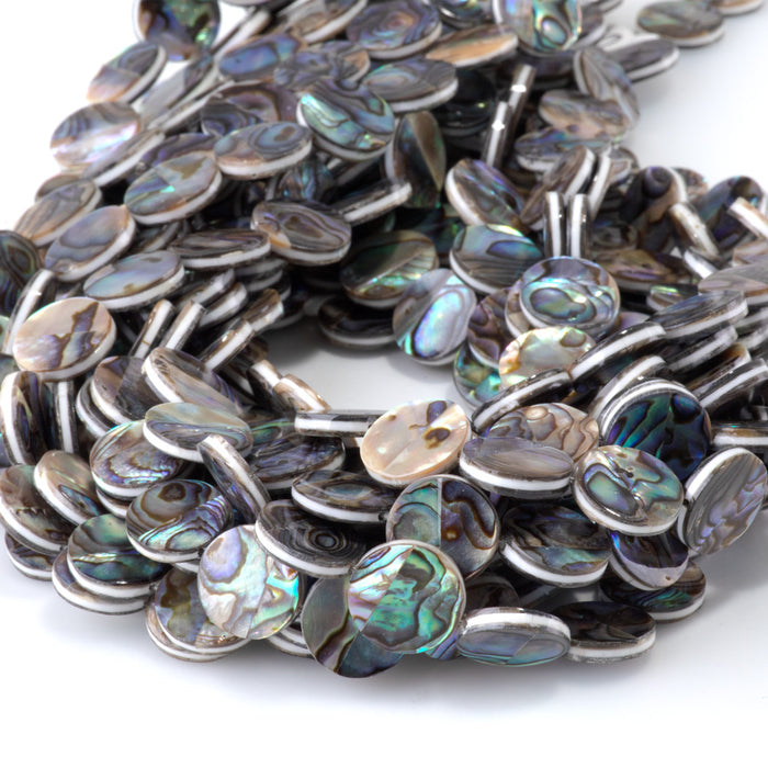 Abalone Shell 12mm Coin Beads - 14-Inch