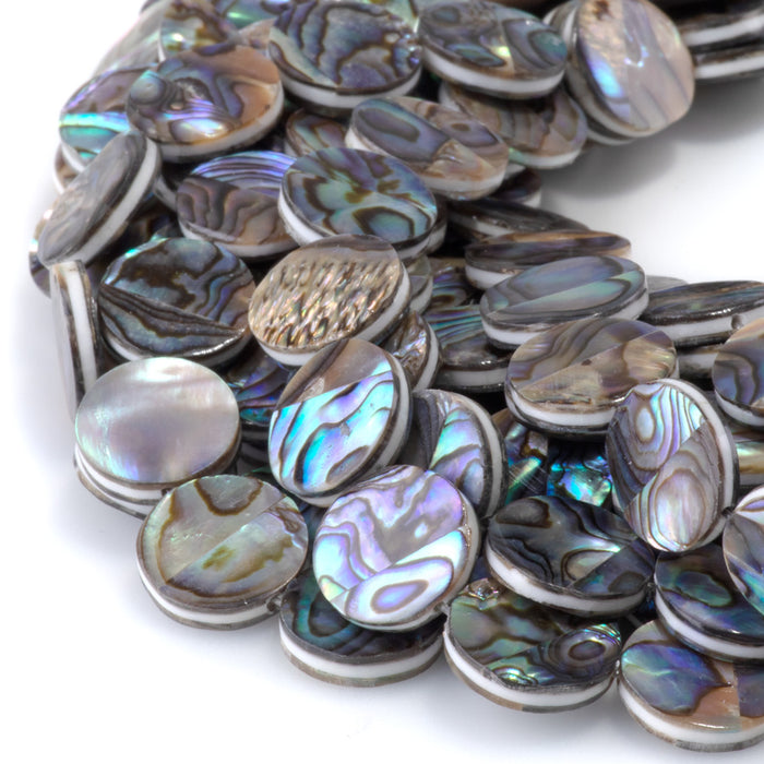 Abalone Shell 12mm Coin Beads - 14-Inch