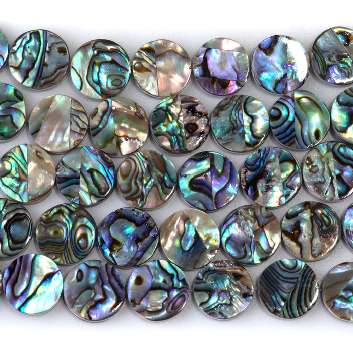 Abalone Shell 12mm Coin Beads - 14-Inch