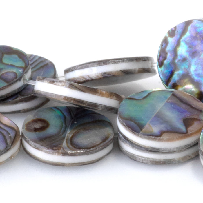Abalone Shell 12mm Coin Beads - 14-Inch