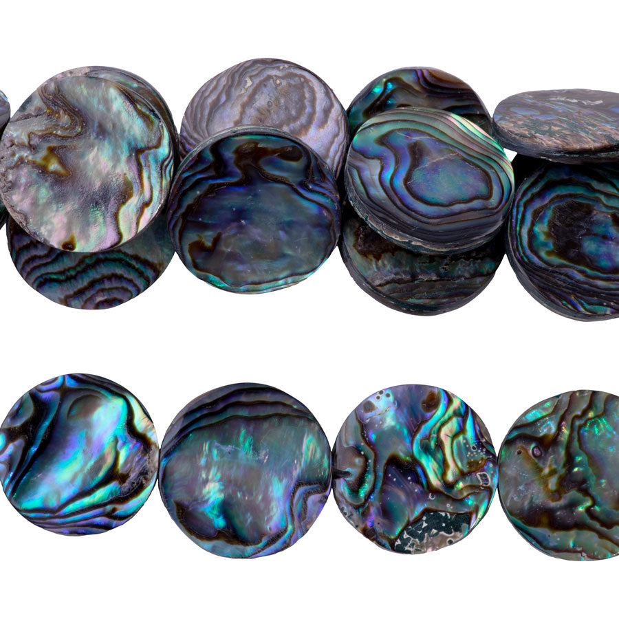 Abalone Shell 20mm Flat Coin - 15-16 Inch