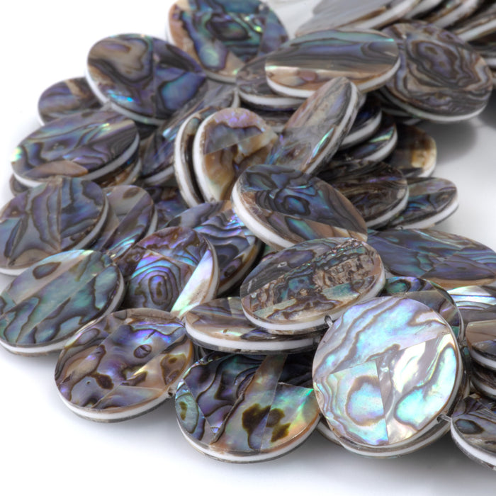 Abalone Shell 20mm Coin  Beads - 14-Inch