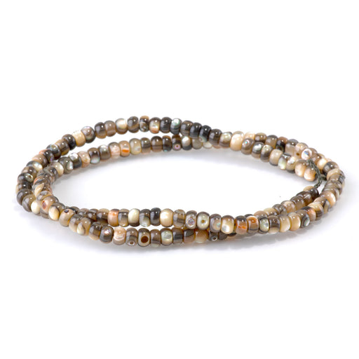 This is a Dakota Stones 3x5mm Abalone Shell Gemstone strand with rondelle beads in 15-16 inch strand.