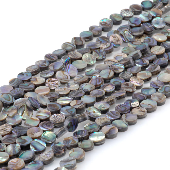 Abalone Shell 8mm Coin Beads - 16-Inch