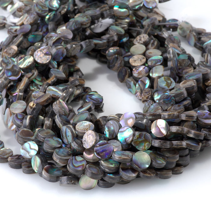 Abalone Shell 8mm Coin Beads - 16-Inch
