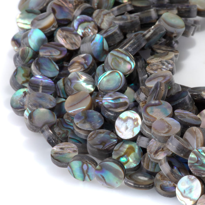 Abalone Shell 8mm Coin Beads - 16-Inch