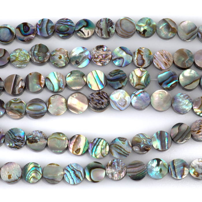 Abalone Shell 8mm Coin Beads - 16-Inch