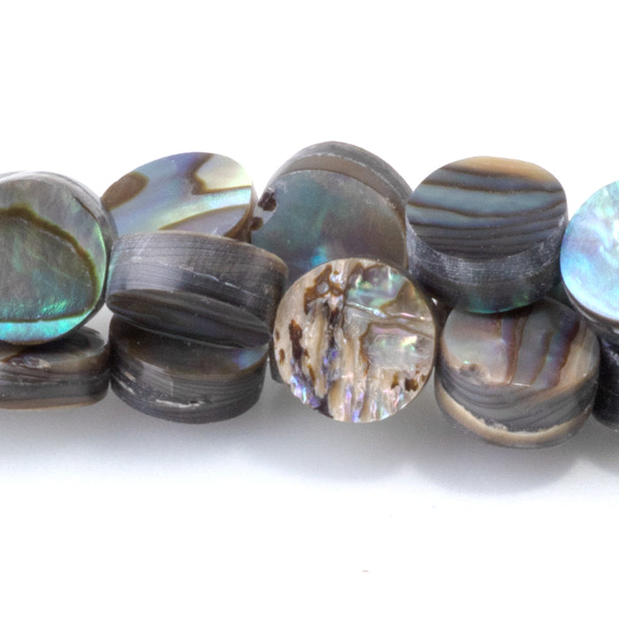 Abalone Shell 8mm Coin Beads - 16-Inch