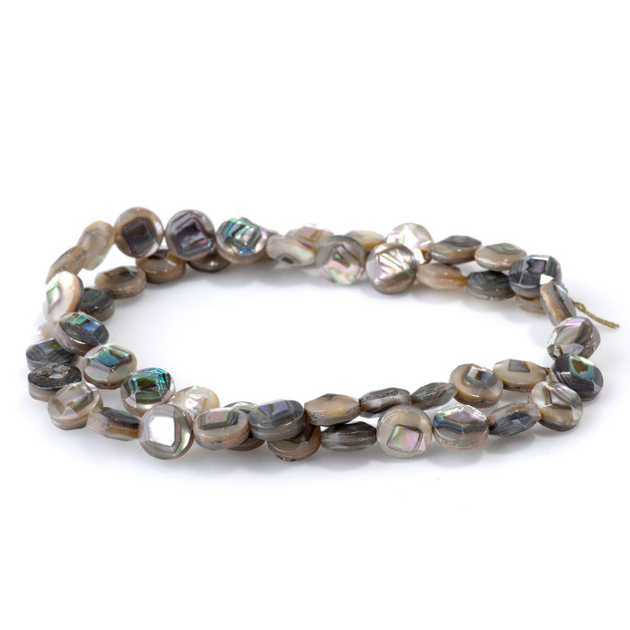 Abalone Shell 8mm Star Cut Faceted Coin Bead - 15-16 Inch