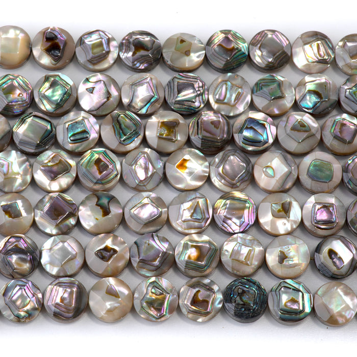 Abalone Shell 8mm Star Cut Faceted Coin Bead - 15-16 Inch