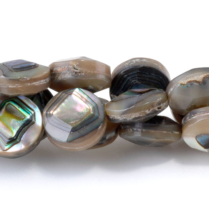 Abalone Shell 8mm Star Cut Faceted Coin Bead - 15-16 Inch