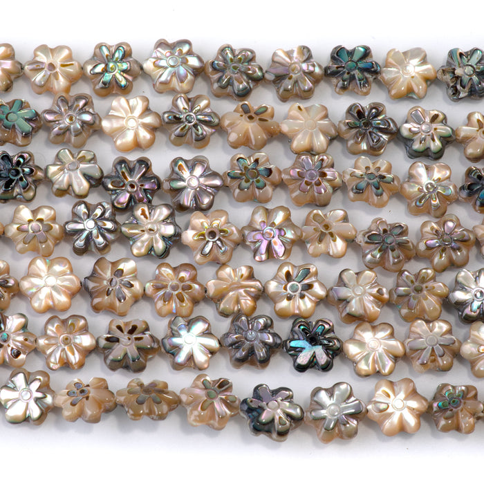Abalone Shell 9mm Carved Flower Bead - 15-16 Inch