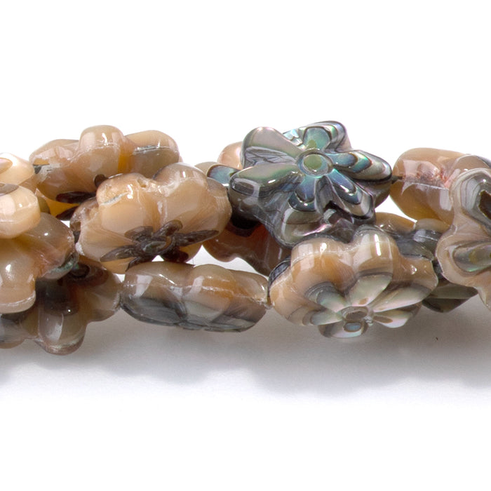 Abalone Shell 9mm Carved Flower Bead - 15-16 Inch