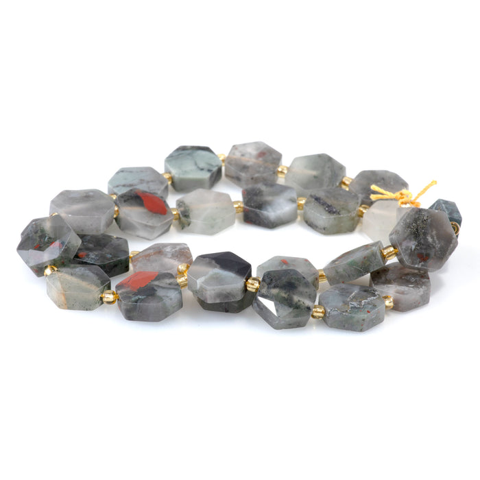 African Blood Stone 12x13mm Faceted Hexagon - 15-16 Inch