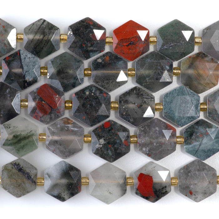 African Blood Stone 12x13mm Faceted Hexagon - 15-16 Inch