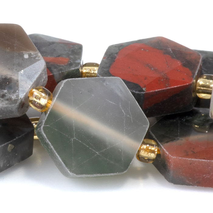 African Blood Stone 12x13mm Faceted Hexagon - 15-16 Inch