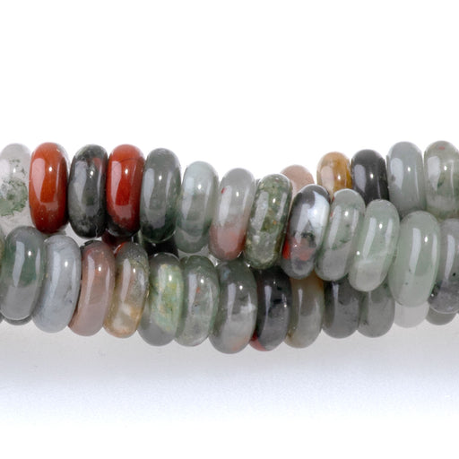 This is a Dakota Stones 2x6mm African Bloodstone Thin Gemstone strand with rondelle beads in 15-16 inch strand.