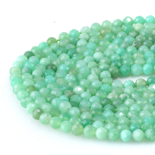 This is a Dakota Stones 4mm Australian Chrysoprase Gemstone strand with AAA grade faceted round beads in 15-16 inch strand.