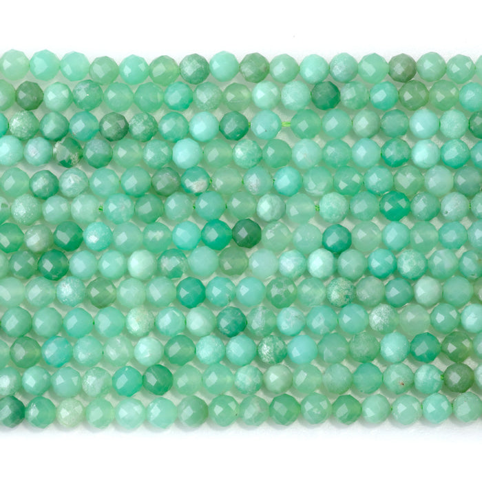 This is a Dakota Stones 4mm Australian Chrysoprase Gemstone strand with AAA grade faceted round beads in 15-16 inch strand.
