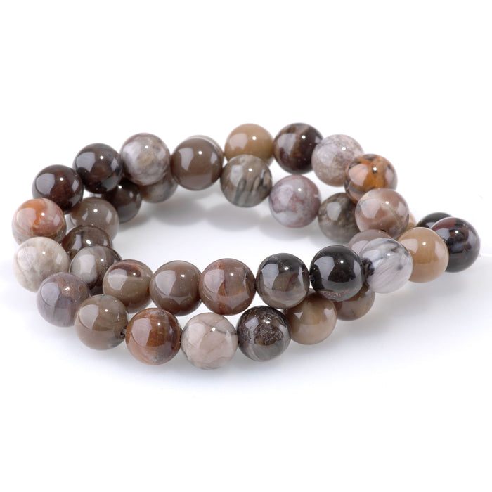 African Petrified Wood Agate 10mm Round - 15-16 Inch
