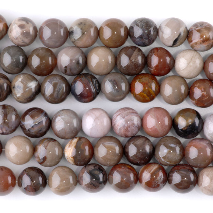 African Petrified Wood Agate 10mm Round - 15-16 Inch