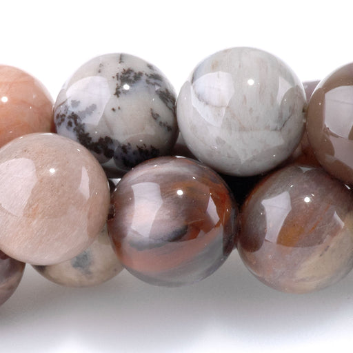 This is a Dakota Stones 10mm African Petrified Wood Agate Gemstone strand with round beads in 15-16 inch strand.