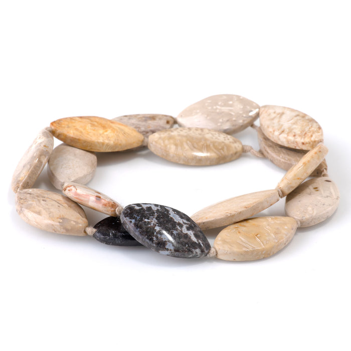 Petrified Palm Root 14x25-16x30mm Marquise Beads - 15-16 Inch